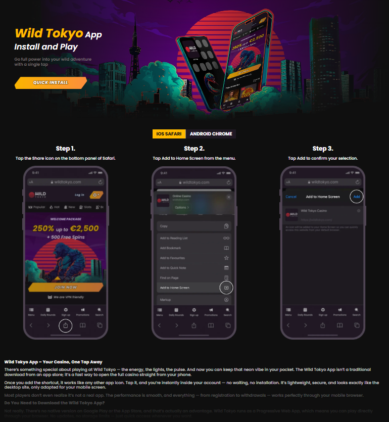 Wild Tokyo Casino mobile experience